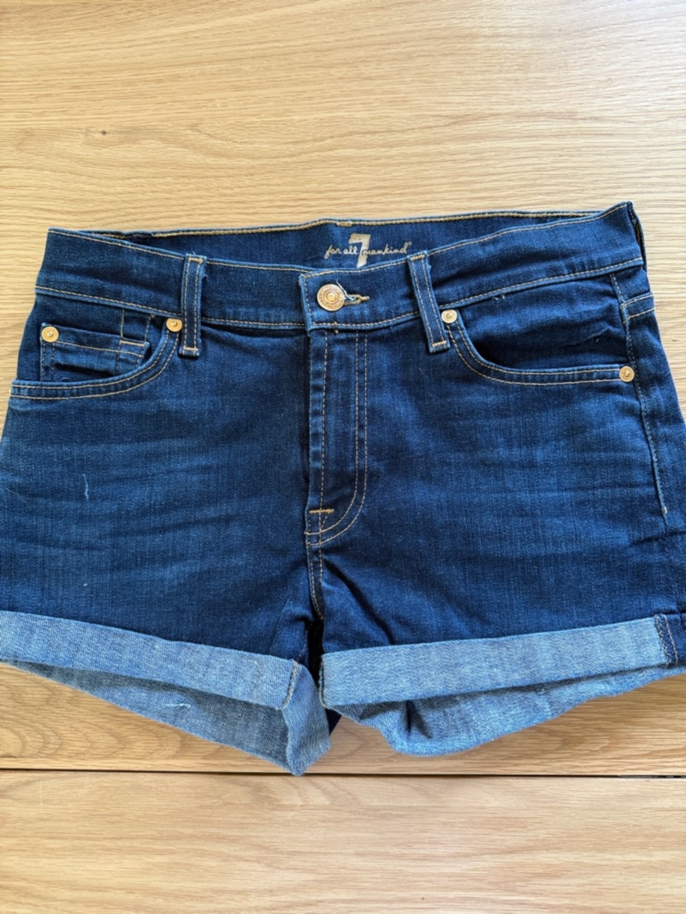 7 For All Mankind Indigo Roll-Cuff Denim Shorts